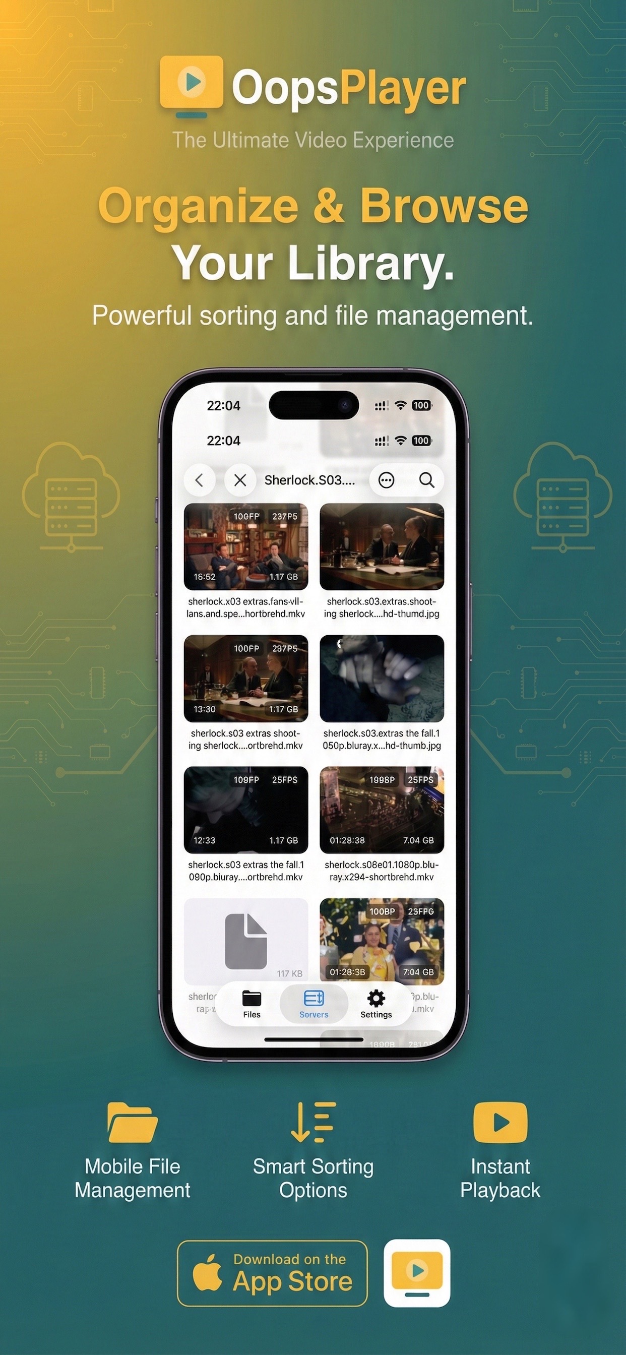 OopsPlayer media library screenshot for local files and servers